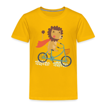 Lade das Bild in den Galerie-Viewer, Kinder Premium T-Shirt - Löwe auf dem Fahrrad - Sonnengelb
