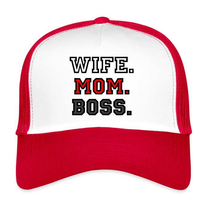 Cap - Wife. Mom. Boss. - Weiß/Rot