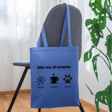 Lade das Bild in den Galerie-Viewer, Jutebeutel: Alles was ich brauche (Sonne, Kaffee, Hunde) - Hellblau
