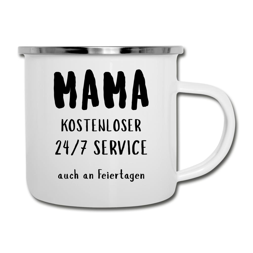 Emaille-Tasse - Mama kostenloser 24/7 Service - Weiß