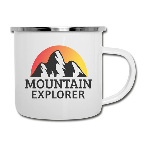 Emaille-Tasse - Mountain Explorer - Weiß