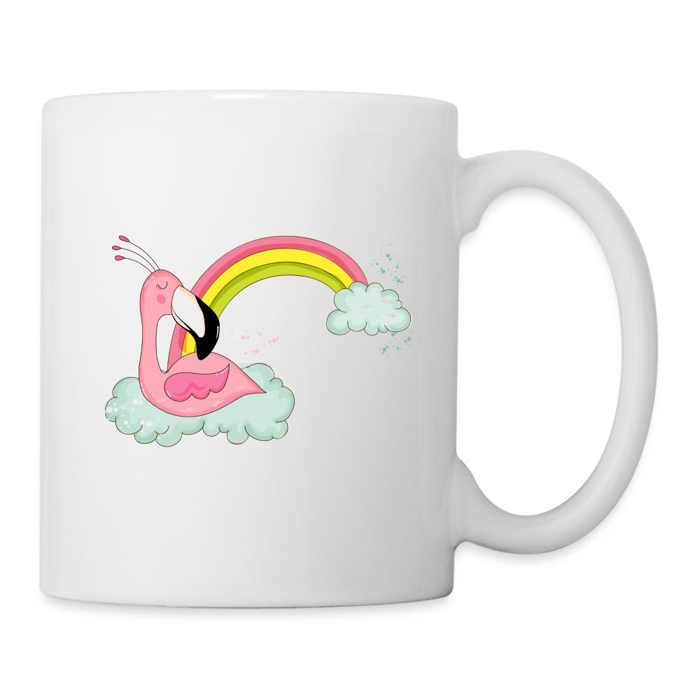 Flamingo Tasse mit Regenbogen - white