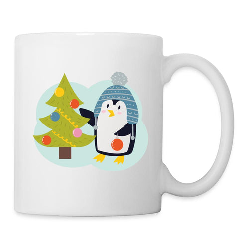 Kaffee-Tasse - Pinguin mit Weihnachtsbaum - white