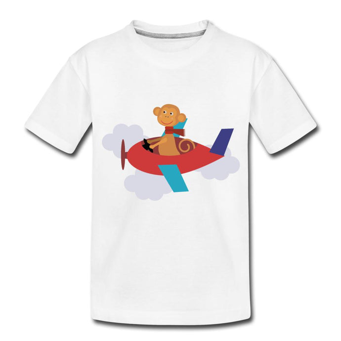 Kinder T-Shirt - Äffchen im Flugzeug - Weiß