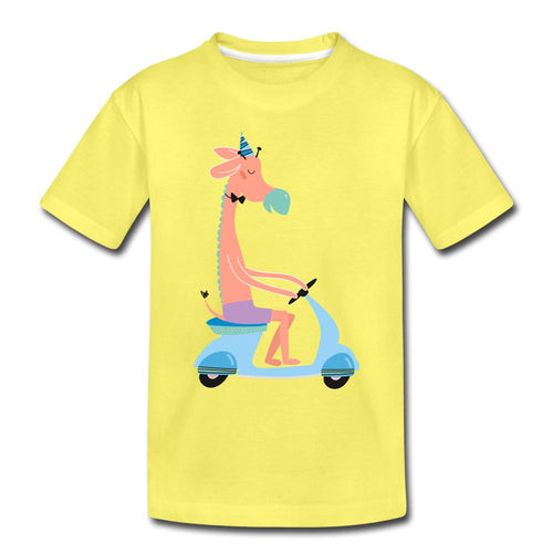 Kinder T-Shirt - Giraffe auf dem Roller - Gelb