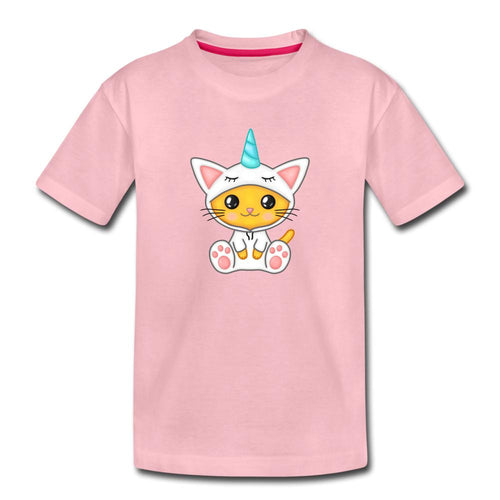 Kinder T-Shirt - Katze als Einhorn verkleidet - Hellrosa