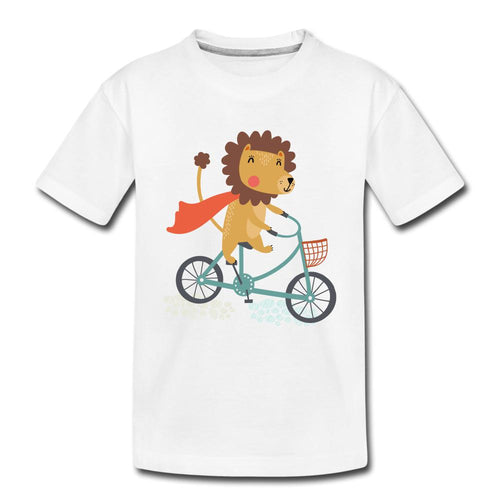 Kinder T-Shirt - Löwe auf dem Fahrrad - Weiß
