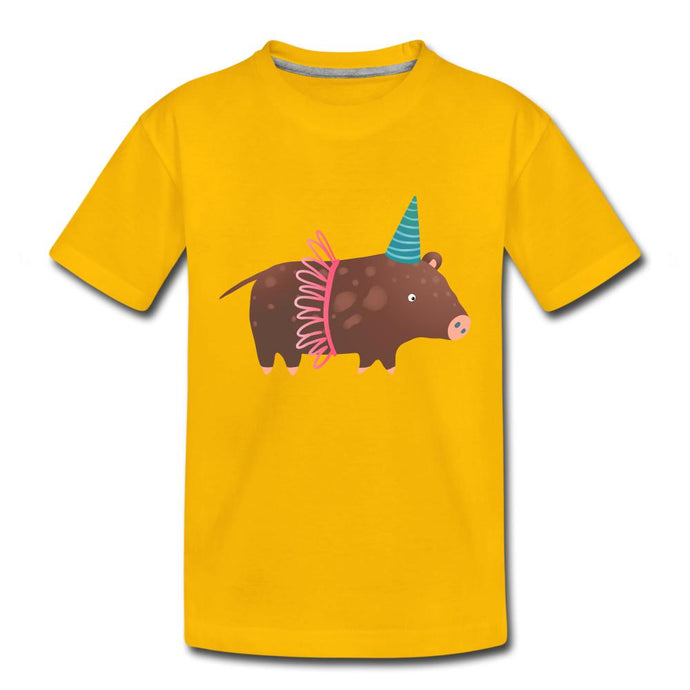 Kinder T-Shirt - Schwein feiert Geburtstag - Sonnengelb