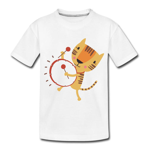 Kinder T-Shirt - Tiger mit Trommel - Weiß