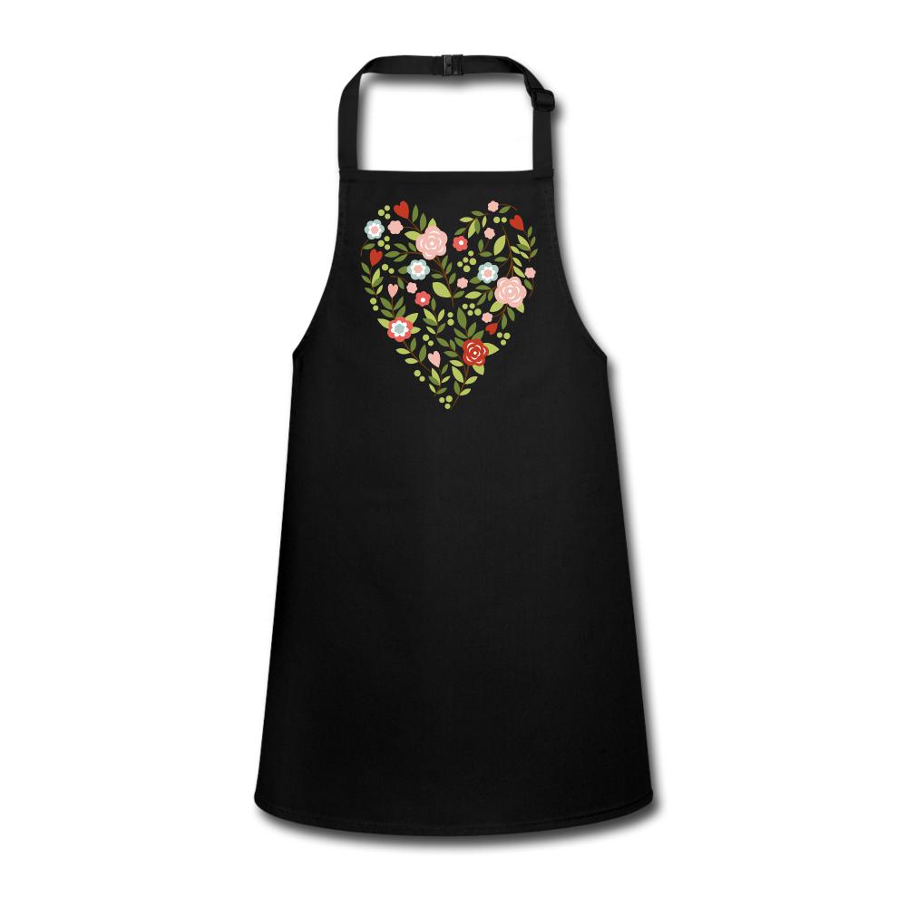 Kinderschürze mit Blumen und Herz - Schwarz