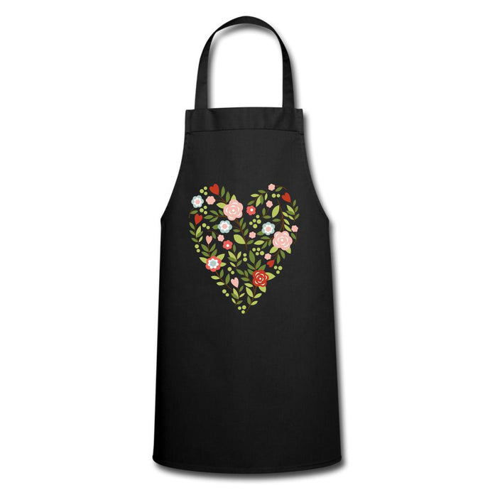 Kochschürze für Damen mit Blumen und Herz - Schwarz