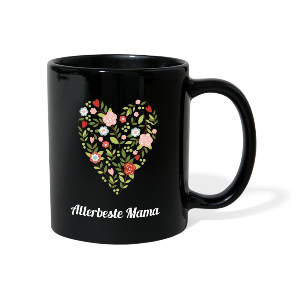 Allerbeste Mama - Tasse mit Herz aus Blumen - Schwarz