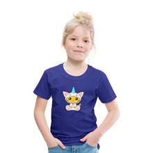 Lade das Bild in den Galerie-Viewer, Kinder T-Shirt - Katze als Einhorn verkleidet - Königsblau
