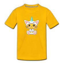 Lade das Bild in den Galerie-Viewer, Kinder T-Shirt - Katze als Einhorn verkleidet - Sonnengelb

