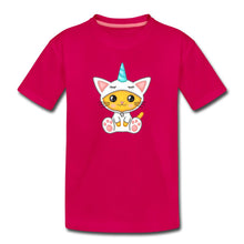 Lade das Bild in den Galerie-Viewer, Kinder T-Shirt - Katze als Einhorn verkleidet - dunkles Pink
