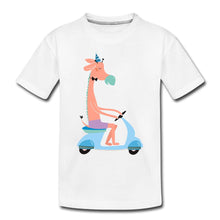 Lade das Bild in den Galerie-Viewer, Kinder T-Shirt - Giraffe auf dem Roller - Weiß
