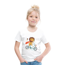 Lade das Bild in den Galerie-Viewer, Kinder T-Shirt - Löwe auf dem Fahrrad - Weiß
