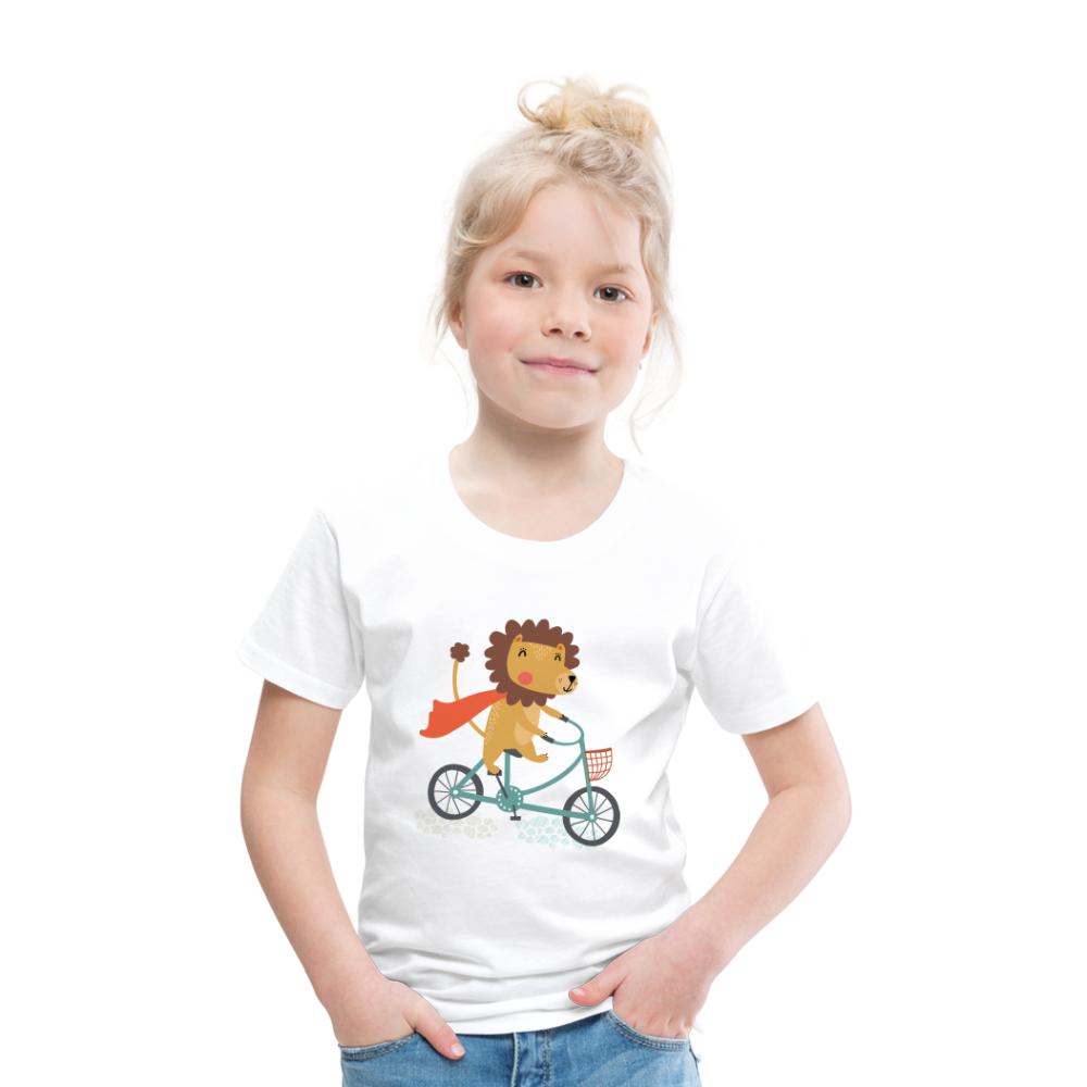 Kinder T-Shirt - Löwe auf dem Fahrrad - Weiß