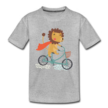 Lade das Bild in den Galerie-Viewer, Kinder T-Shirt - Löwe auf dem Fahrrad - Grau meliert
