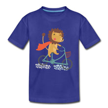 Lade das Bild in den Galerie-Viewer, Kinder T-Shirt - Löwe auf dem Fahrrad - Königsblau
