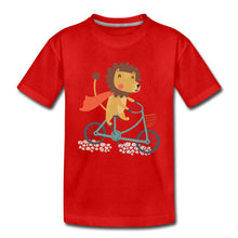 Lade das Bild in den Galerie-Viewer, Kinder T-Shirt - Löwe auf dem Fahrrad - Rot
