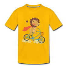 Lade das Bild in den Galerie-Viewer, Kinder T-Shirt - Löwe auf dem Fahrrad - Sonnengelb
