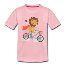 Lade das Bild in den Galerie-Viewer, Kinder T-Shirt - Löwe auf dem Fahrrad - Hellrosa
