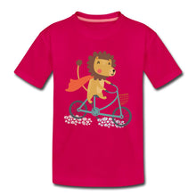 Lade das Bild in den Galerie-Viewer, Kinder T-Shirt - Löwe auf dem Fahrrad - dunkles Pink
