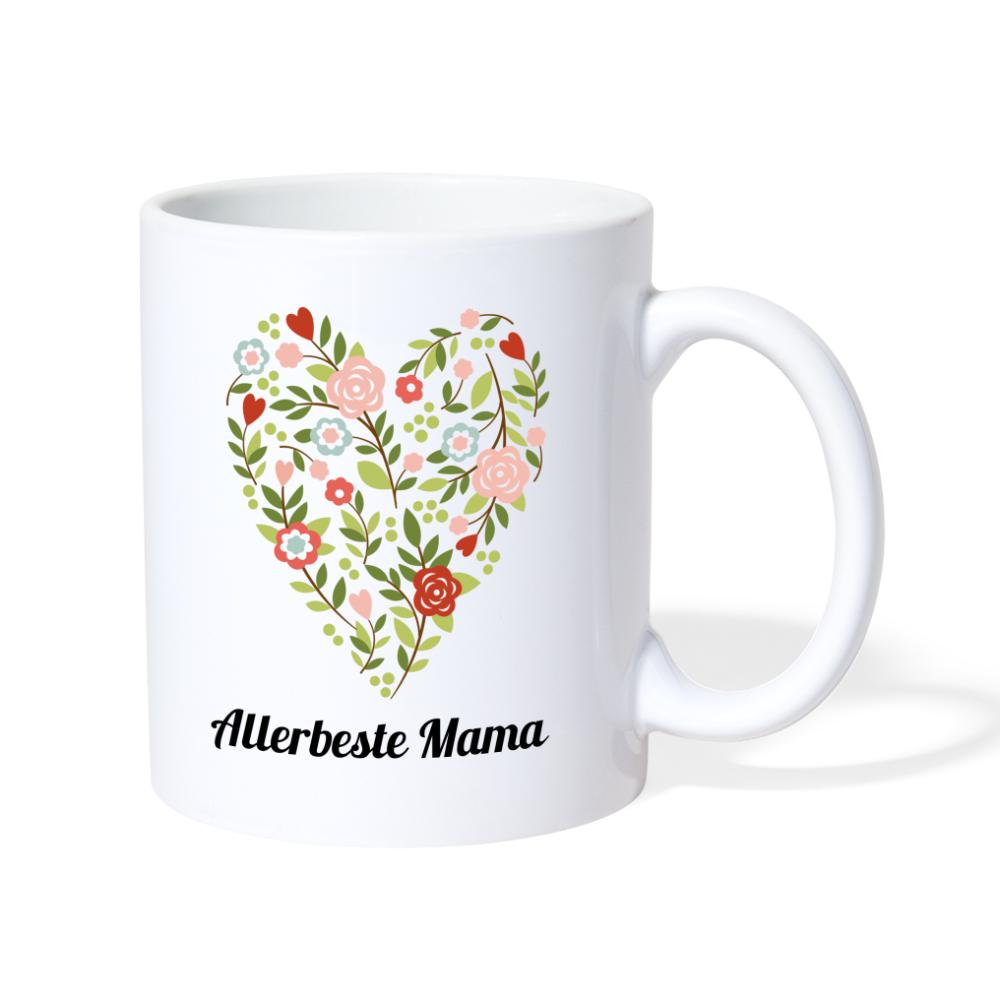 Allerbeste Mama - Tasse mit Herz aus Blumen weiß - Weiß