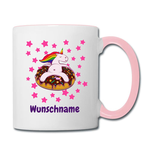Tasse mit Einhorn und Donut - Weiß/Pink
