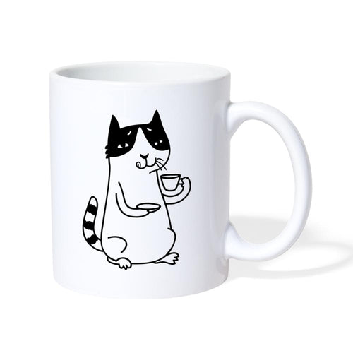 Tasse mit Katze und Kaffee - Weiß