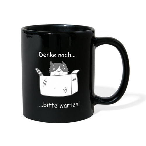 Tasse mit nachdenklicher Katze - Schwarz