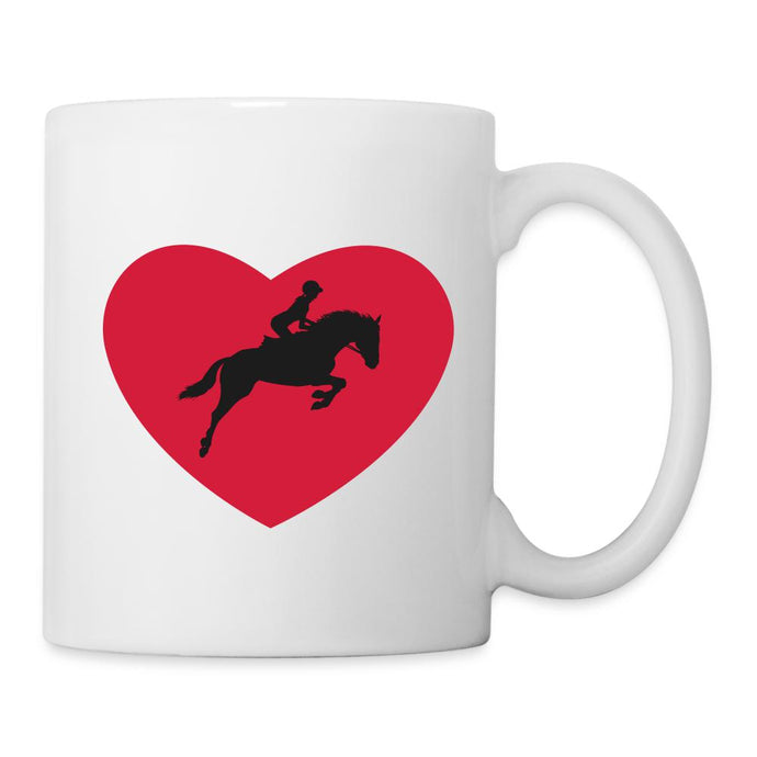 Tasse mit Pferd, Reiterin und Herz - white