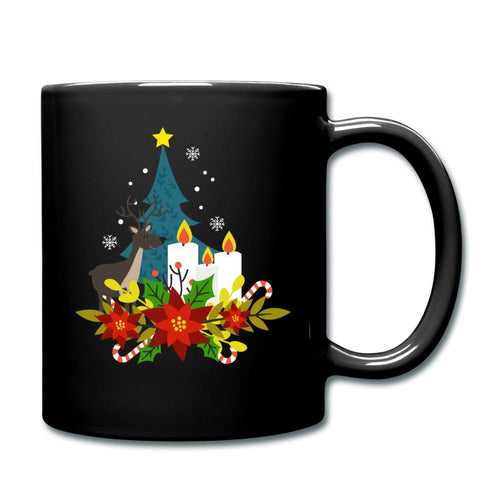 Tasse mit Weihnachtsbaum, Kerzen und Rentier - Schwarz