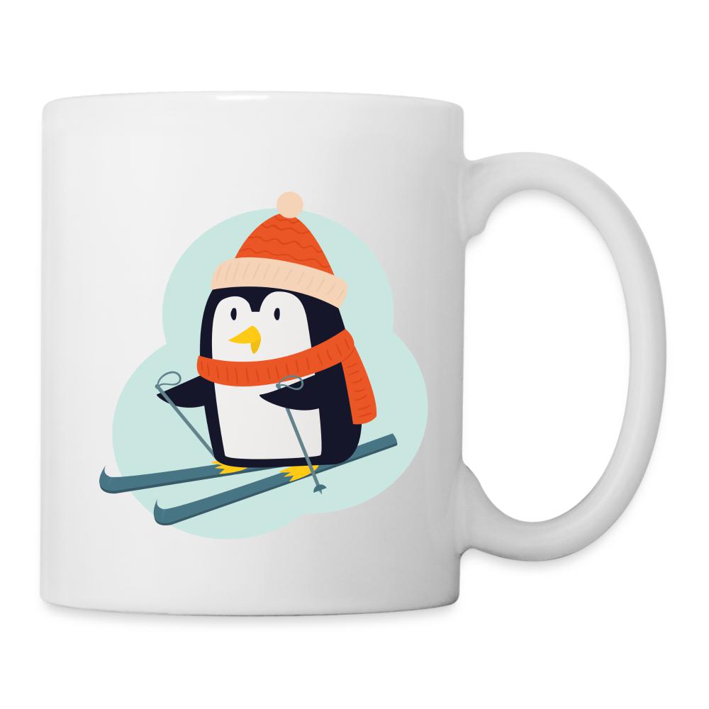 Tasse - Pinguin mit Skiern, Mütze und Schal - white