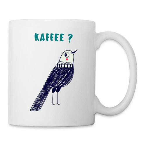 Tasse weiß - Vogel und Kaffee - Weiß